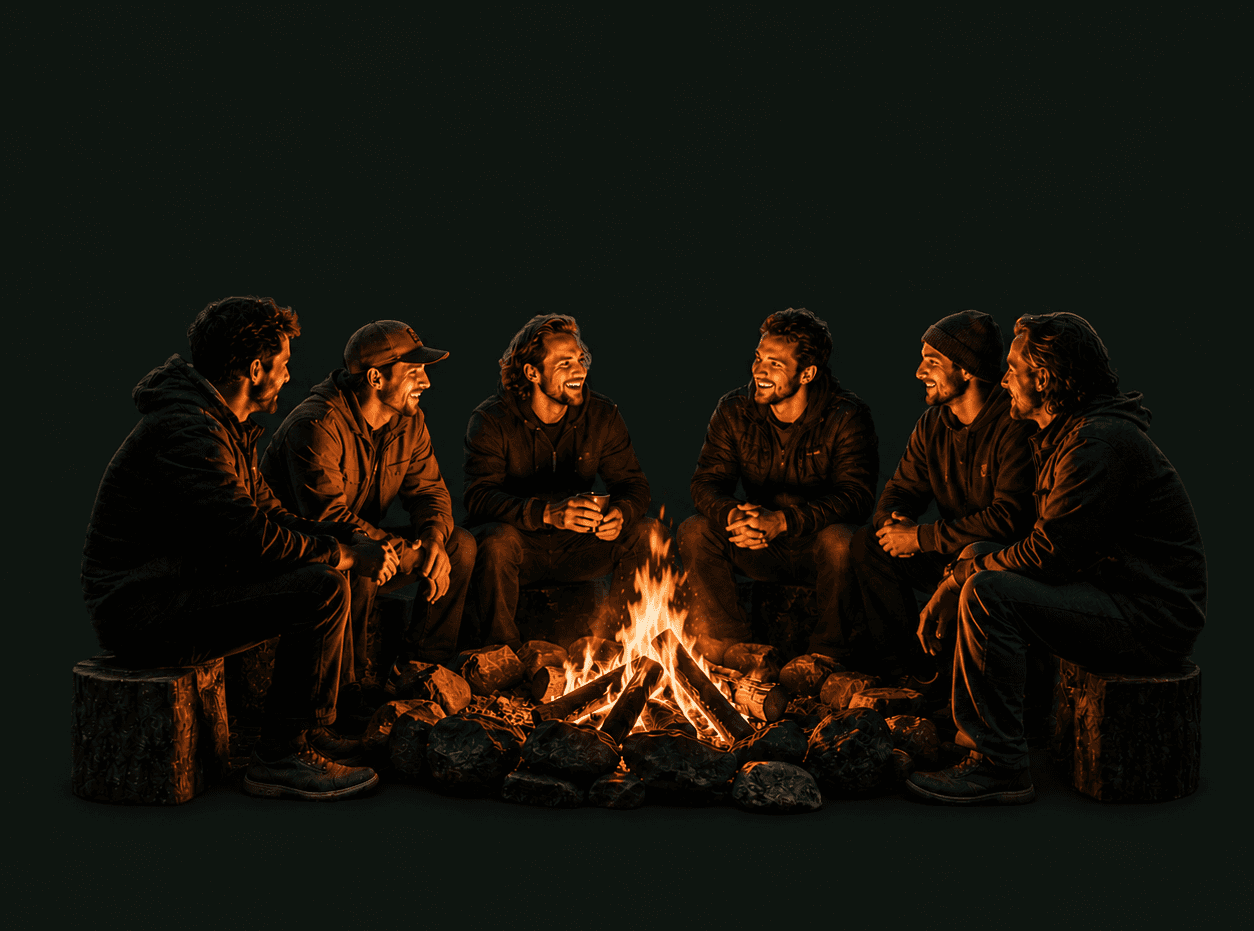 Men gathered around a campfire