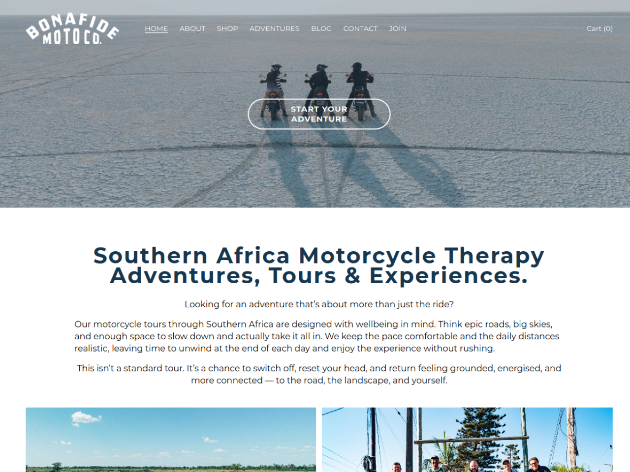 Bonafide Moto Co. Men's Retreat website